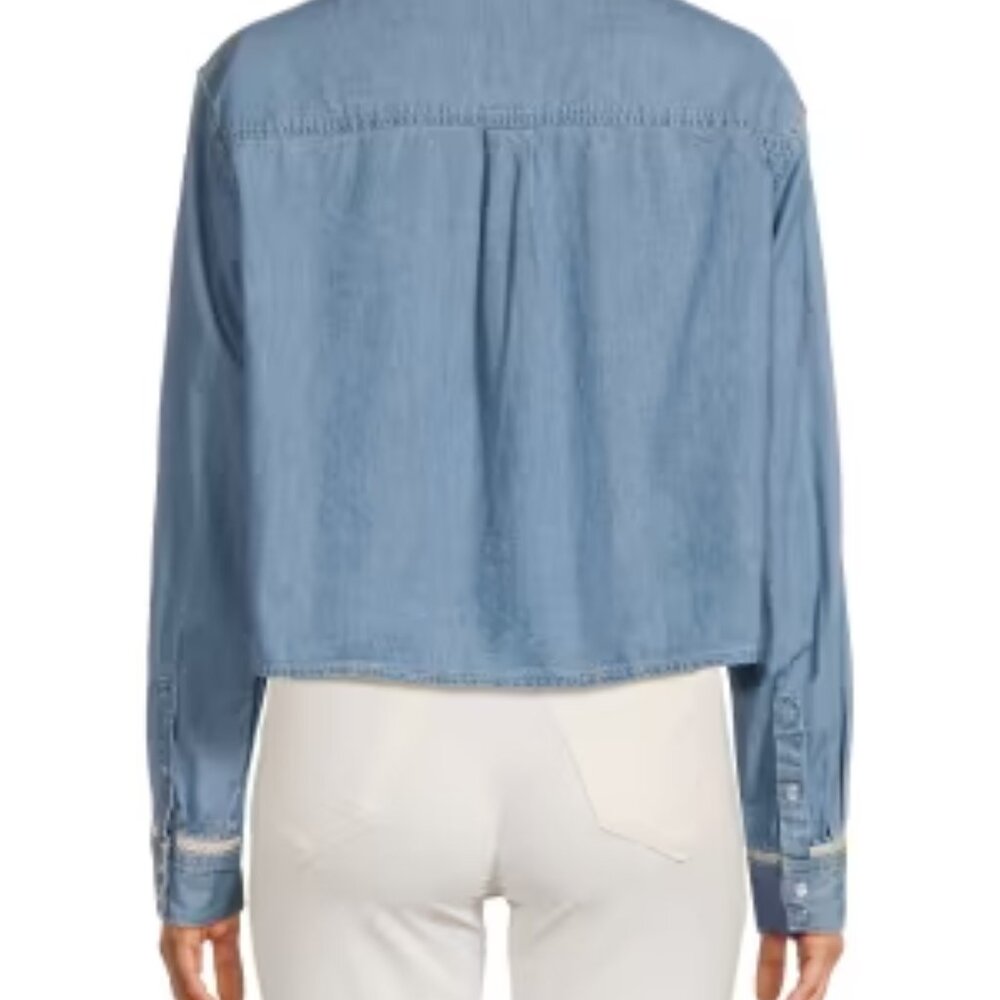 NWT!  Driftwood ​Dani Embroidered Cropped Denim Shirt Women Large - Picture 3 of 5